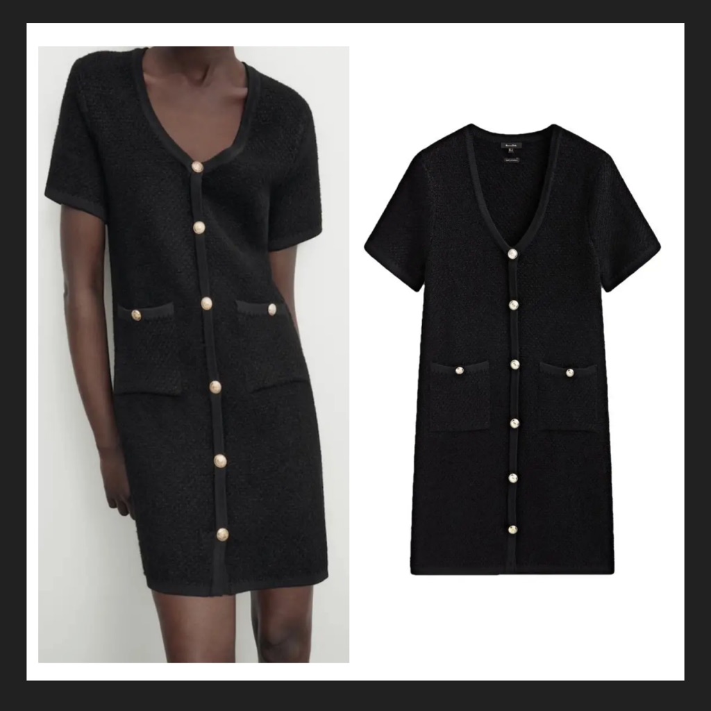 Massimo Dutti Short Knit Mini Boucl Dress With Buttons